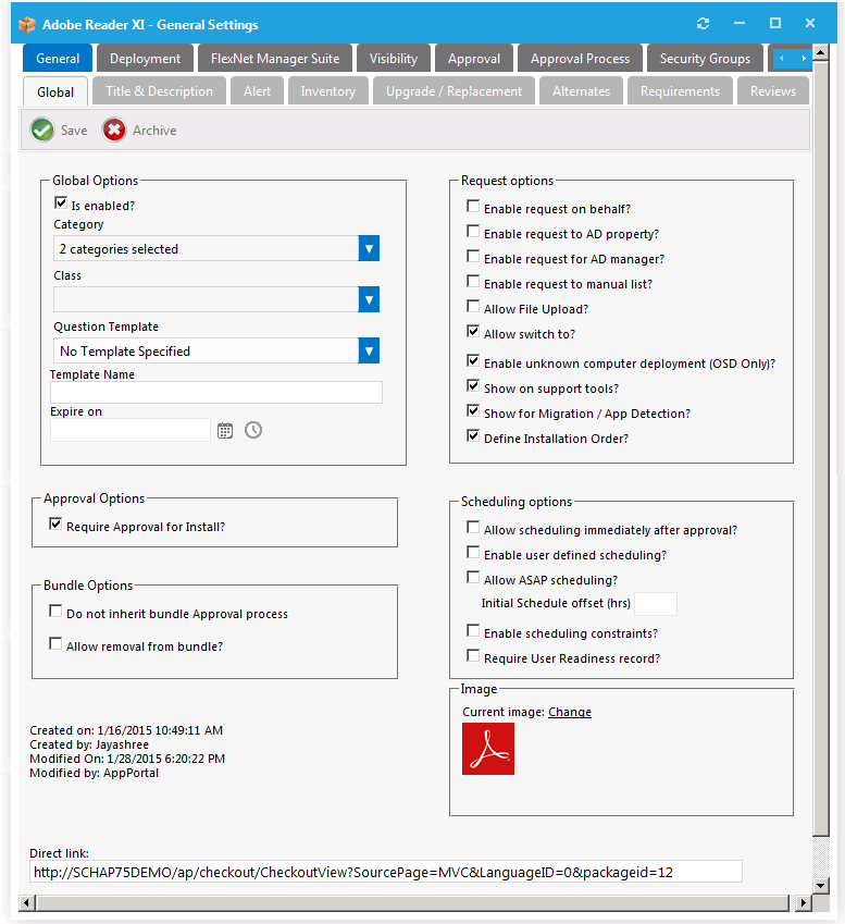 Catalog Item Properties Dialog Box