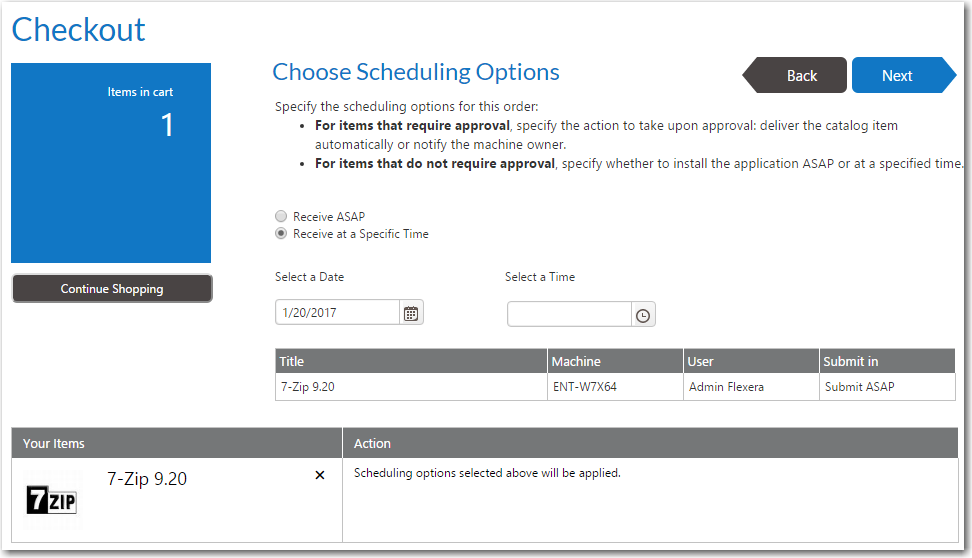 Choose Scheduling Options Panel / Checkout Wizard