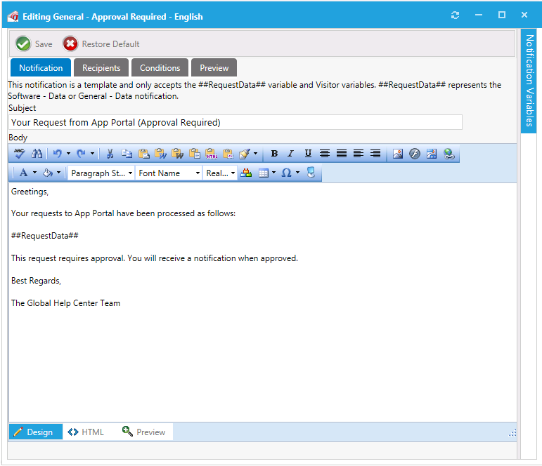 Editing a Notification